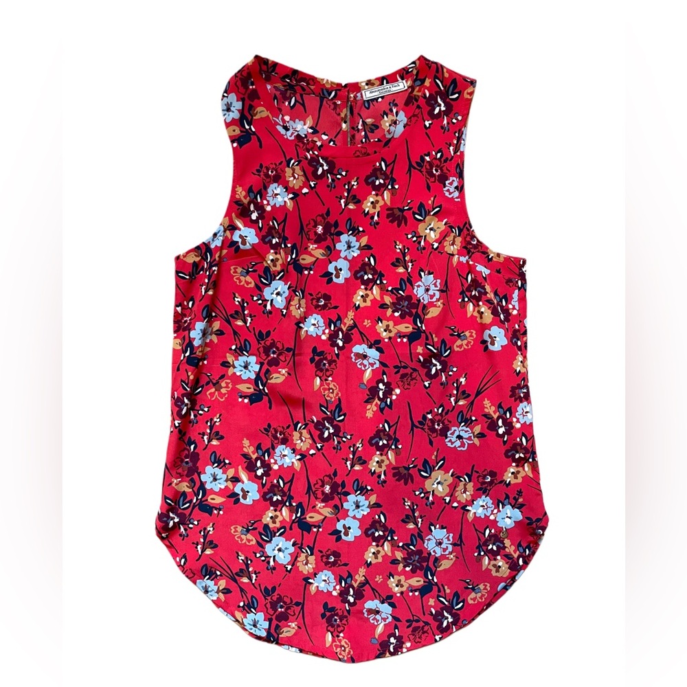 *Abercrombie & Fitch* Red Floral Sleeveless Buttondown Blouse Work Attire SZ XS